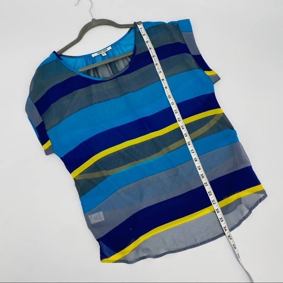 Daniel Rainn Sheer Striped Blue Scoop Neck Top S - Picture 13 of 16
